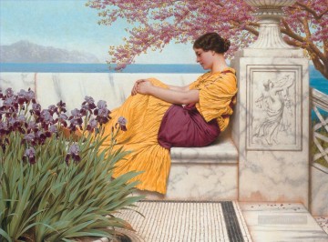 ジョン・ウィリアム・ゴッドワード Painting - 枝にぶら下がった花の下で 新古典主義の女性ジョン・ウィリアム・ゴッドワード